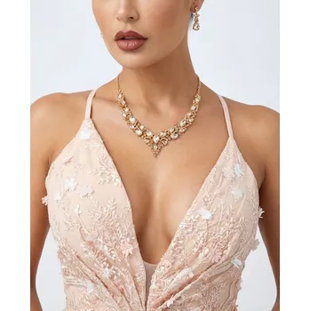 Souprava šperků B-TOP Elegantní svatební set náhrdelníku a náušnic ve zlatém tónu