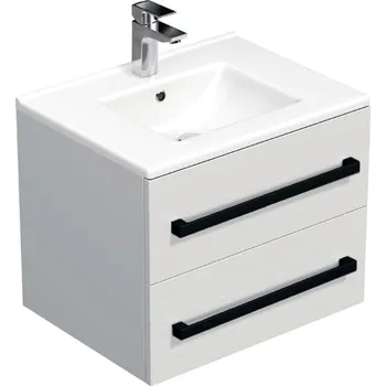 Koupelnový nábytek Koupelnová skříňka s černou úchytkou a umyvadlem SAT Cube Way 60x53x46 cm bílá lesk CUBE46C602BIMOD