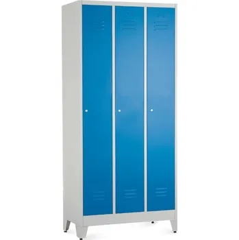Šatní skříň Rauman Kovová šatní skříň, 3 oddíly, 90 x 50 x 191,5 cm, nastavitelné nohy, cylindrický zámek - modrá + doprava ZDARMA