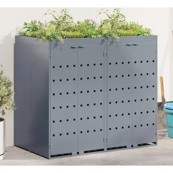 Zahradní úložný box vidaXL Úložný box na 2 popelnice Světle šedá 136 x 77,5 x 121,5 cm [3394748]