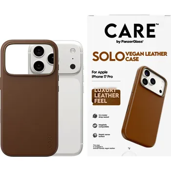 Pouzdro na mobilní telefon PanzerGlass CARE kryt Apple iPhone 17 Pro SOLO MagSafe hnědá veganská kůže