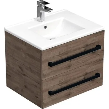 Koupelnový nábytek Koupelnová skříňka s černou úchytkou a umyvadlem SAT Cube Way 60x53x46 cm dub Wellington mat CUBE46C602DWMOD