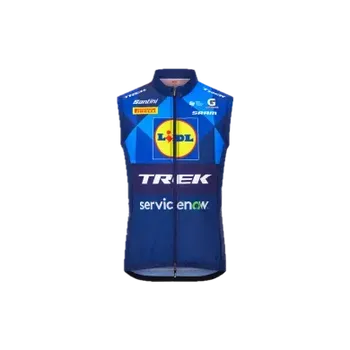 Cyklistická bunda Trek cyklistická závodní větruodolná vesta replika týmu Lidl-od Santini, tmavě modrá/žlutá - L