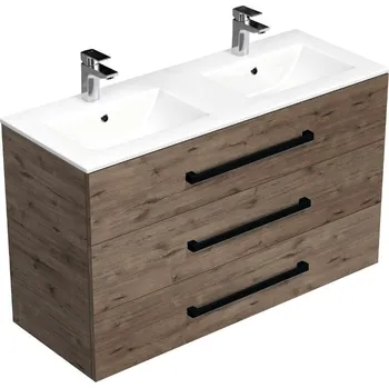 Koupelnový nábytek Skříňka s černou úchytkou a dvojumyvadlem SAT Cube Way 120x76,5x46 cm dub Wellington mat CUBE46C1203DWMOD