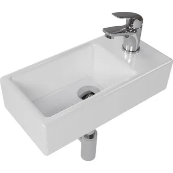 Umyvadlo Swiss aqua technologies Koupelnový set pravého závěsného umývátka Brevis 40,5 cm, pákové baterie, sifonu, průtočné zátky a roháčků KSETBRE2P