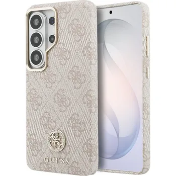Pouzdro na mobilní telefon Guess PU Leather 4G Strass Logo Gold Frame Magnetic Zadní Kryt pro Samsung Galaxy S26 Ultra Pink