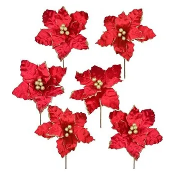 umělá květina Poinsetie květ zápich textilní třpytivá červená Ø25 cm, 6 ks