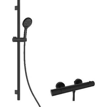 Sprchový set kielle Oudee - Sprchový set s termostatickou baterií, tyčí, hadicí a sprchovou hlavicí EcoSpare, matná černá 20602SNT64