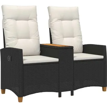 Zahradní lavice vidaXL Skládací lavice se stolem Černá a krémově bílá polyratan [42026813]