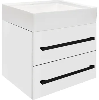 Koupelnový nábytek Koupelnová skříňka s umyvadlem a černou úchytkou SAT Cube Way 60x53x46 cm bílá lesk CUBE46C602BISATCW