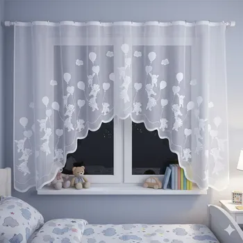 Hotová záclona s řasící stuhou , Balónky, bílá