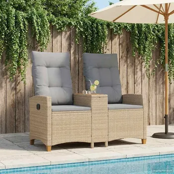 Zahradní lavice vidaXL Skládací lavice se stolem Béžová a Světle šedá polyratan [42026815]