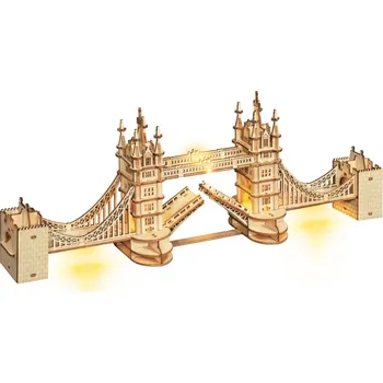 3D puzzle RoboTime 3D dřevěná mechanická skládačka Tower Bridge svítící