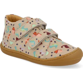 Dětská sportovní obuv Barefoot dětské kotníkové boty Develab - Baby Sft Shoe Beige combi fantasy dinosauři béžové Velikost: 22