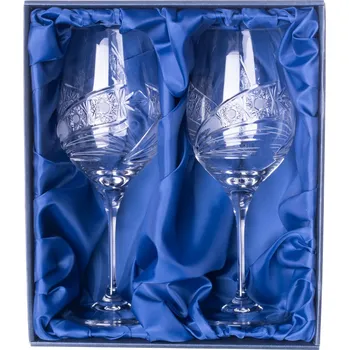 Sklenice Bohemia Crystal sada 2 broušených sklenic na červené víno - 450ml brus Kometa