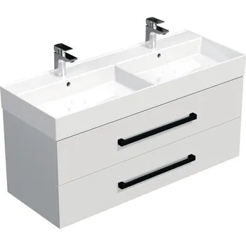 Koupelnový nábytek Skříňka s černou úchytkou a dvojumyvadlem SAT Cube Way 120x53x46 cm bílá lesk CUBE46C1202BISAT