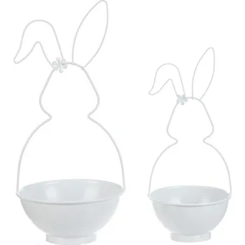 Nákupní košík Autronic Obal na květiny - kovový, tvar zajíce, bílý, cena za sadu 2 ks, sada 2 ks