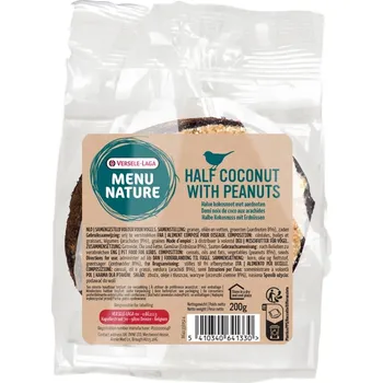 Krmivo pro ptáka VERSELE-LAGA Menu Nature Polovina kokosového ořechu s tukovou a ořechovou náplní 200g krmivo pro volně žijící ptáky