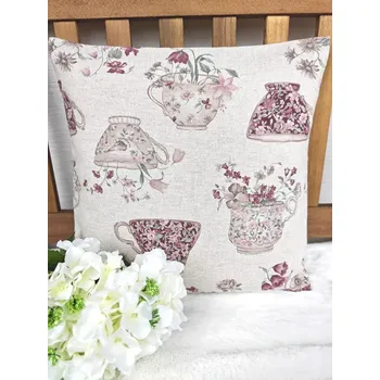Povlak na polštářek Povlak na polštář 40 x 40 cm – Čajové květinové šálky| Ruční výroba