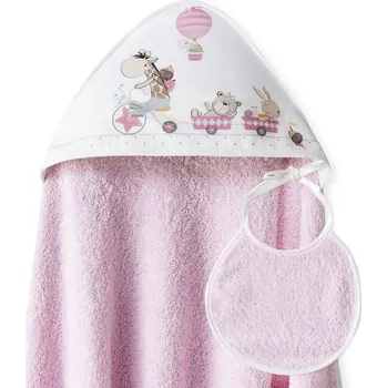INTERBABY Osuška froté 100x100cm ZVÍŘÁTKA + bryndák - růžová
