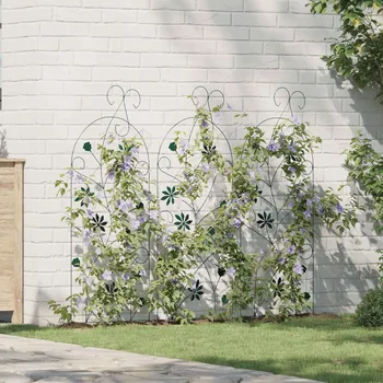 Opora na rostlinu vidaXL Zahradní plot 3 pcs Zelená 112 x 39,5 cm Ocel [42021361]