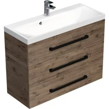 Koupelnový nábytek Koupelnová skříňka s černou úchytkou a umyvadlem SAT Cube Way 100x76,5x40 cm dub Wellington mat CUBE2C1003DW