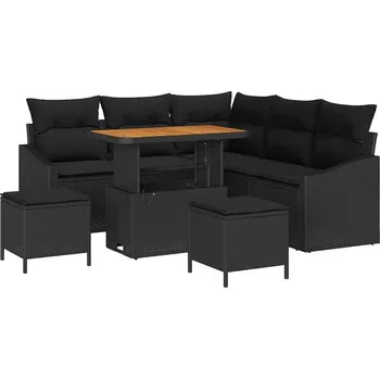 Zahradní pohovka vidaXL Sada zahradních pohovek s polštářem 8 pcs Černá Poly ratan [3364604]
