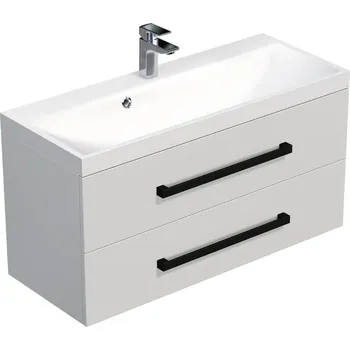 Koupelnový nábytek Koupelnová skříňka s černou úchytkou a umyvadlem SAT Cube Way 100x53x40 cm bílá lesk lesk/mat CUBE2C100ZBL