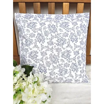 Povlak na polštářek Povlak na polštář 40 x 40 cm – modré růžičky na bílé | Ruční výroba