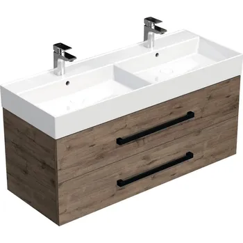 Koupelnový nábytek Skříňka s černou úchytkou a dvojumyvadlem SAT Cube Way 120x53x46 cm dub Wellington mat CUBE46C1202DWSAT