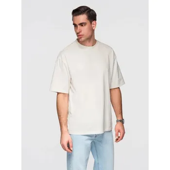 Pánské oblečení Ombre Clothing Ecru volné tričko V2 TSBC-0267