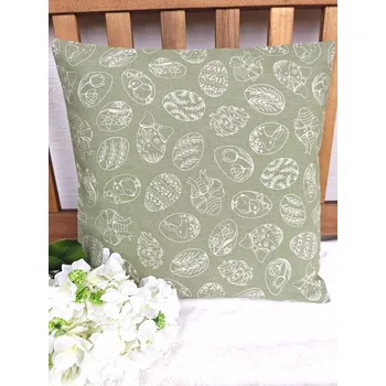 Povlak na polštářek Povlak na polštář 40 x 40 cm – Velikonoční vajíčka na šedozelené | Ruční výroba