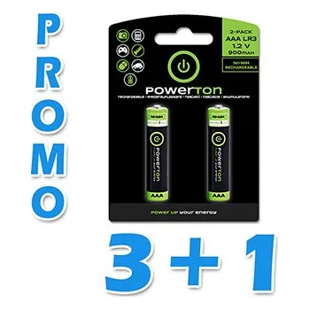 Článková baterie Nabíjecí baterie, AAA (HR03), 1.2V, 900 mAh, Powerton, blistr, 2-pack, promo baleni 3+1 zdarma