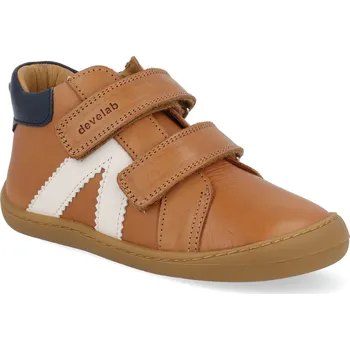 Barefoot dětské kotníkové boty Develab - Firststep Sneaker Cognac Nappa hnědé Velikost: 26