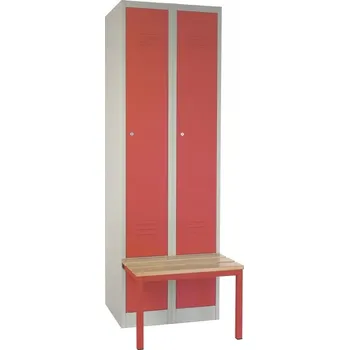 Šatní skříň Rauman Kovová šatní skříň s lavičkou, 60 x 85 x 185 cm, sokl, cylindrický zámek - červená + doprava ZDARMA