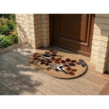 Rohožka přírodní kokosové vlákno 50 x 80 cm s protiskluzovou spodní stranou z PVC s moderním vzorem ptáků Beliani