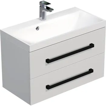 Koupelnový nábytek Koupelnová skříňka s černou úchytkou a umyvadlem SAT Cube Way 80x53x40 cm bílá lesk lesk/mat CUBE2C80ZBL