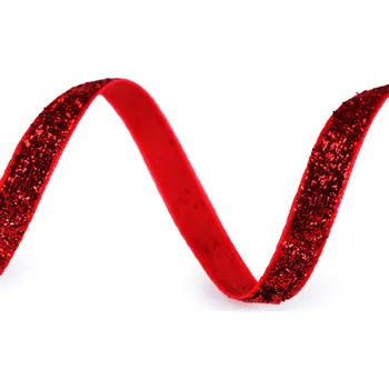 Stuha Sametová lurexová stuha šíře 6 mm, střední, 6 červená