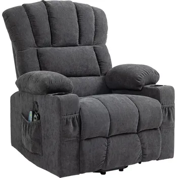 Masážní křeslo Elektrické zvedací křeslo HOMCOM s masážní a vyhřívací funkcí, porty USB, držáky na nápoje, tmavě šedá barva