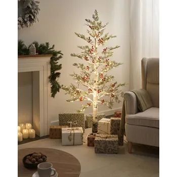 Vánoční dekorace Umělý vánoční stromek bílý syntetický materiál 160 cm LED světla vnitřní/venkovní použití tradiční styl vánoční dekorace Beliani