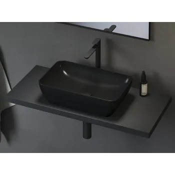 Ravak Umyvadlo na desku Uni 50x31 cm černá lesk bez otvoru pro baterii, bez přepadu XJX03150000