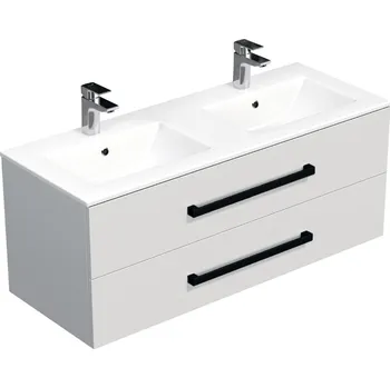 Koupelnový nábytek Skříňka s černou úchytkou a dvojumyvadlem SAT Cube Way 120x53x46 cm bílá lesk CUBE46C1202BIMOD