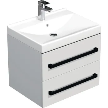 Koupelnový nábytek Koupelnová skříňka s černou úchytkou a umyvadlem SAT Cube Way 60x53x46 cm bílá lesk CUBE46C602BIVER