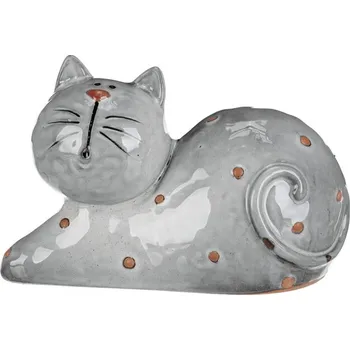 Autronic Kočka - keramická figurka, ležící, vel. XL, šedá, sada 2 ks