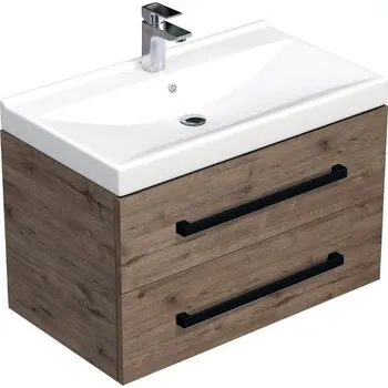 Koupelnový nábytek Koupelnová skříňka s černou úchytkou a umyvadlem SAT Cube Way 60x53x46 cm dub Wellington mat CUBE46C602DWVER