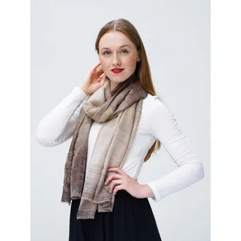 Šála Kašmírská vlněná pašmína exclusive hnědá s tmavě šedou