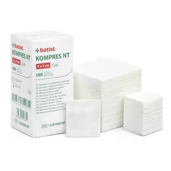 Batist Medical a.s. Sterilní kompres z netkané textilie 5 × 5 cm, 4vrstvý – vysoce savý a prodyšný Velikost balení: 25 x 5