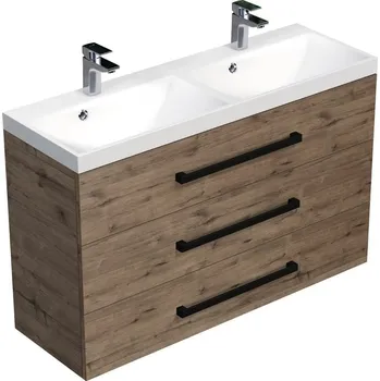 Koupelnový nábytek Skříňka s černou úchytkou a dvojumyvadlem SAT Cube Way 120x76,5x40 cm dub Wellington mat CUBE2C1203DW