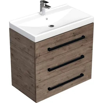 Koupelnový nábytek Koupelnová skříňka s černou úchytkou a umyvadlem SAT Cube Way 80x76,5x46 cm dub Wellington mat CUBE46C803DWVER