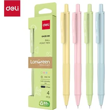 Długopis kulkowy LonGreen EQ42E-BK czarny wkład op. 4szt., Deli